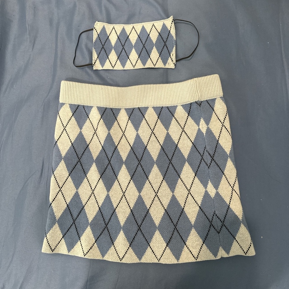 Nii Hai Blue Argyle Skirt and Matching Mask